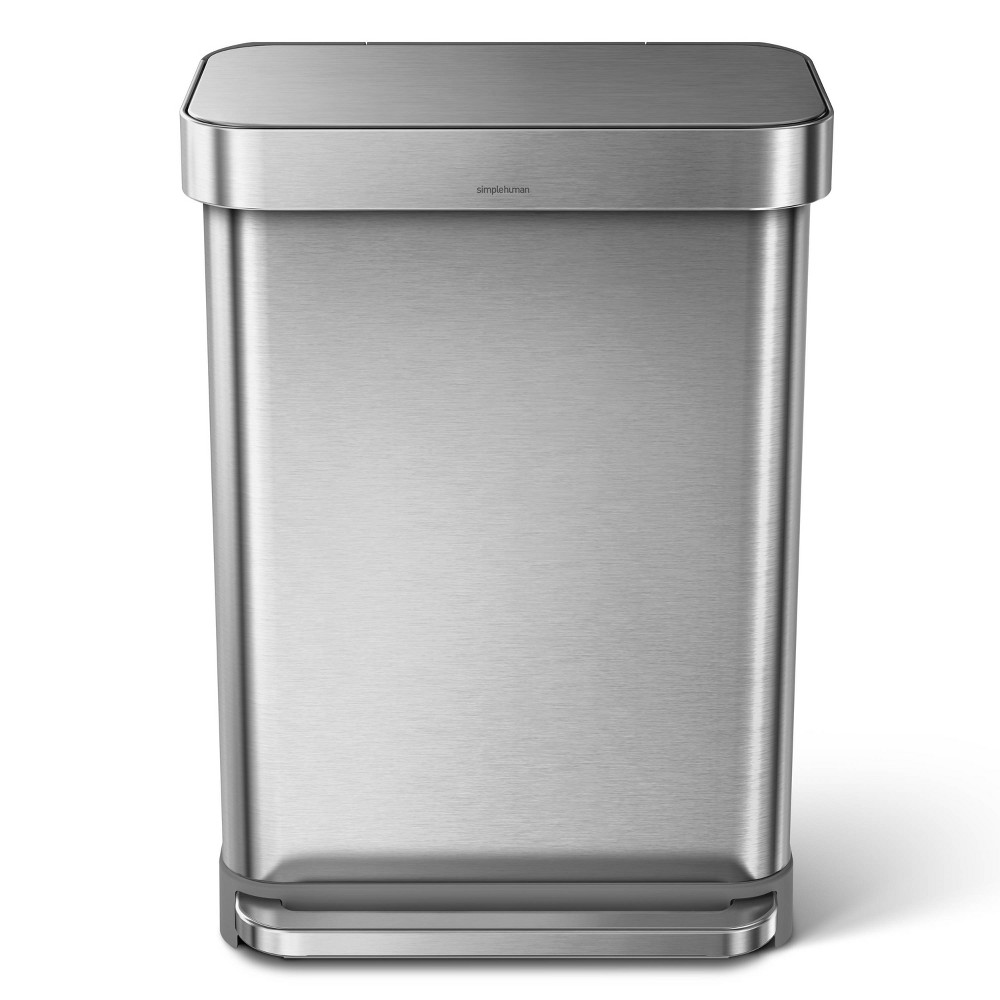 simplehuman 55L Rectangular Kitchen Step Trash Can with Liner Pocket Stainless Steel