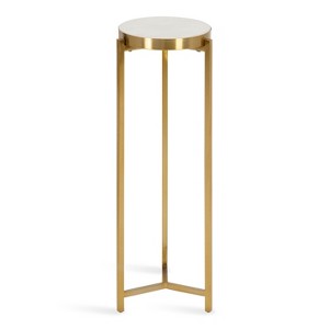 Kate and Laurel Aguilar Round Metal Drink Table, 8x8x23, White and Gold - 1 of 4