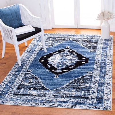 Blue Rectangular Hand-knotted Synthetic Area Rug