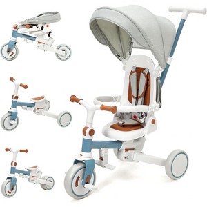 Acekool 7-in-1 Foldable Baby Tricycle, Toddler Trike with Parent Handle, 360° Rotating Seat, Canopy, Harness, Brakes, for Boys & Girls Pink - 1 of 4