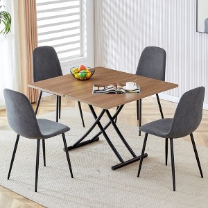 VYNXARIA Modern minimalist multifunctional lifting table,0.8-inch wood grain craft sticker desktop,4 faux leather upholstered dining chairs - 1 of 4
