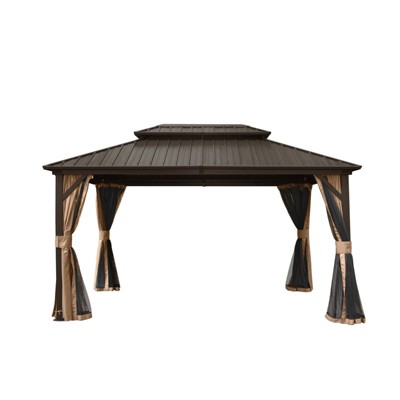 VisioGear Canopies and Gazebos, Gazebo with Double Roof Canopy, Gazebo Pavilion for Patio and Backyard, Brown, 144"*120"*113.88"