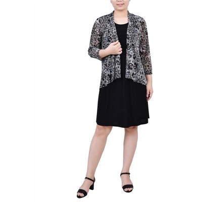 NY Collection Womens printed mesh Cardigan Sweater