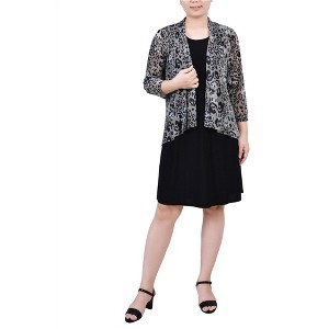 NY Collection Womens printed mesh Cardigan Sweater - 1 of 1