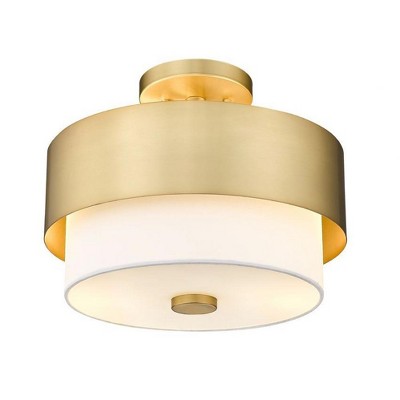 Matte Black and Brass Drum Semi-Flush Mount Light