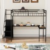Okak Full Size Metal Loft Bed with L-shaped Desk, Bed Frames with Safety Rails, Ladder and Storage Shelves, Twin Bed for Bedroom, Kids Room, Black - 2 of 4