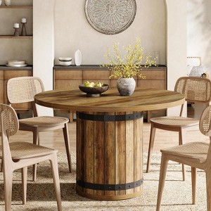 Lantine Round Dining Table for 4 People, 39.37" Dinner Table with Fence Pedestal Base, Farmhouse Kitchen Table  for Dining Room, Living Room - 1 of 4