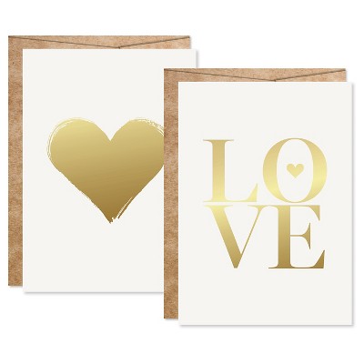 2ct Heart Sahped Love Foil Art Cards Gold