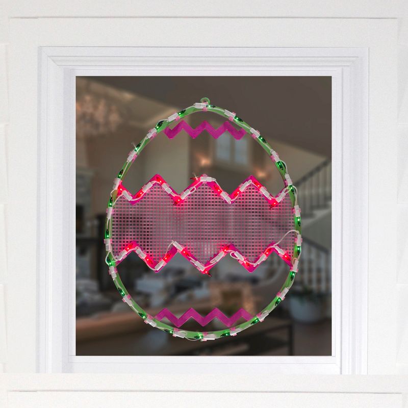 Northlight 17" Lighted Green with Pink Chevron Stripe Easter Egg Window Silhouette, 4 of 6