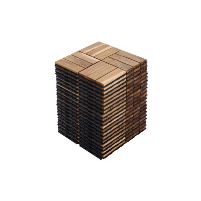 OUTSUPPLY Yellow Acacia Deck Tiles, 12"x12" Checker Pattern Interlocking Outdoor Flooring for Patio & Pool