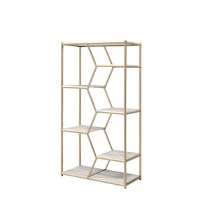 24/7 Shop At Home 72" Otum 7 Shelf Bookcase Gold: Modern Luxury, Open Back, Metal Frame - 1 of 3