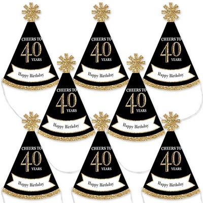 Big Dot of Happiness Adult 40th Birthday - Gold - Mini Cone Birthday Party Hats - Small Little Party Hats - Set of 8