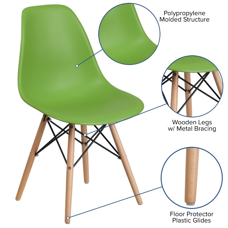 Flash Furniture Elon Series Plastic Chair with Wooden Legs for Versatile Kitchen, Dining Room, Living Room, Library or Desk Use, 4 of 15