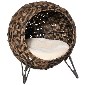 SKYONE Elevated Hand-Woven Water Hyacinth Cat House Condo with Soft Cushion, Natural, 20.5" - 1 of 4