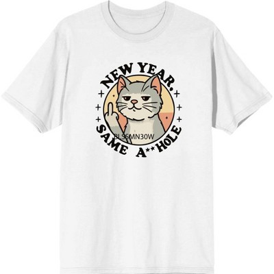 New Year Same A**hole Cat With Middle Finger Adult Crew Neck Short Sleeve Tee