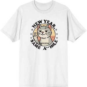 New Year Same A**hole Cat With Middle Finger Adult Crew Neck Short Sleeve Tee - 1 of 2