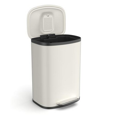 Dolonm 13 Gallon Stainless Steel Kitchen Trash Can with Foot Pedal & Soft-Close Lid, Includes 30 Bags – Sleek White Design