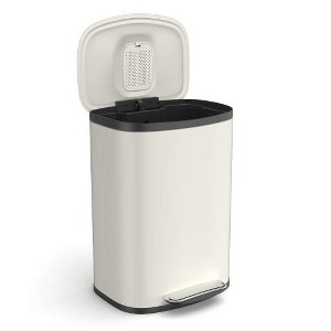 Dolonm 13 Gallon Stainless Steel Kitchen Trash Can with Foot Pedal & Soft-Close Lid, Includes 30 Bags – Sleek White Design - 1 of 4