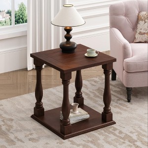 ORRD Antique Style Square End Table, Coffee Brown 2-Tier Side Table with Rubbed Gris Finish for Living Room, 25.25" H - 1 of 4