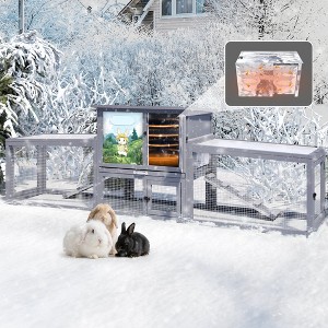 Insulated Large Rabbit Hutch Outdoor Indoor Bunny Cage, 2-Level Wooden Small Animal House with Insulation Liner, Gray - 1 of 4