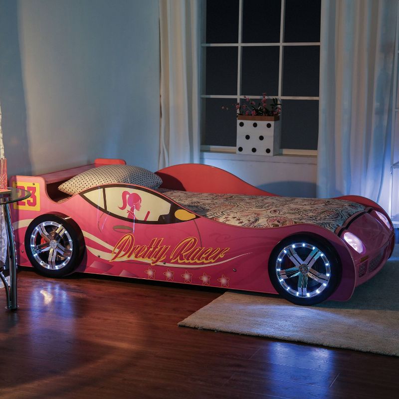 Twin Naglin Racing Car Kids&#39; Bed with Led Headlight Pink - HOMES: Inside + Out, 4 of 14