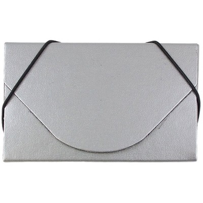 JAM Paper Colorful Business Card Holder Case w/Round Flap Matt Silver Chipboard 369031721