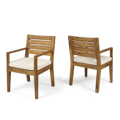 NicBex Outdoor Dining Chairs with Acacia Wood Frame Removable Cushions Patio Furniture Set of 2,Natural