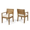 Okak Rustic Patio Accent Chairs Premium Acacia Wood Dining Chairs,Set of 2,Sandblast Natural Stained with Beige Cushion,Patio Furniture Seating - 2 of 4