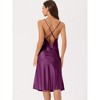 cheibear Women's Satin Cowl Spaghetti Straps Neck Nightdress Full Slip Sleeveless Backless Slit Cross Back Nightgown - 2 of 4