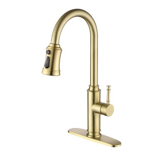 Kitchen Sink Faucet with Pull Down Dual Function Sprayer  Single Handle with Deck Plate Brushed Gold - 1 of 4