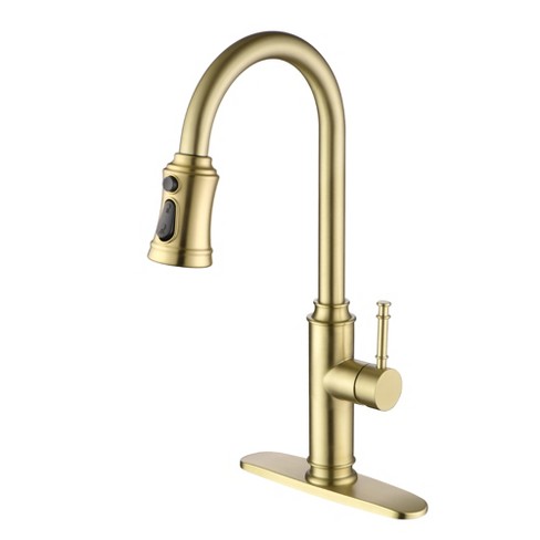 Kitchen Sink Faucet with Pull Down Dual Function Sprayer  Single Handle with Deck Plate Brushed Gold - image 1 of 4