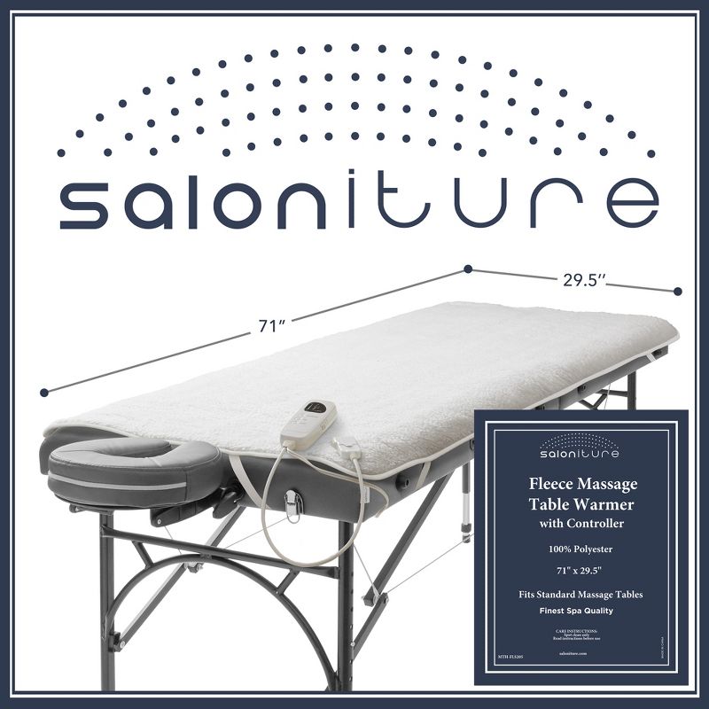 Saloniture Deluxe Massage Table Warmer, Felt Lined Heating Pad with Five Heat Settings - 72" x 30", White, 5 of 7