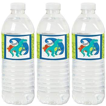 Big Dot of Happiness Roar Dinosaur - Dino Mite T-Rex Baby Shower or Birthday Party Water Bottle Sticker Labels - Set of 20