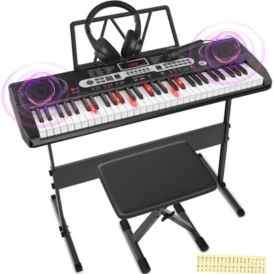 SKONYON 61 Key Lighted Keyboard Piano Electric Keyboard Kit with Stand, Bench, Headphones and Built-in Speakers