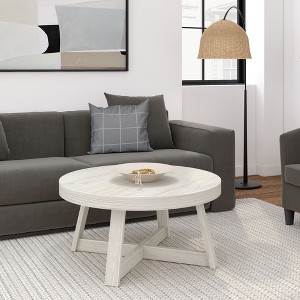 Plank+Beam Classic Solid Wood Round Coffee Table, 36" Farmhouse Table for Living Room - 1 of 4