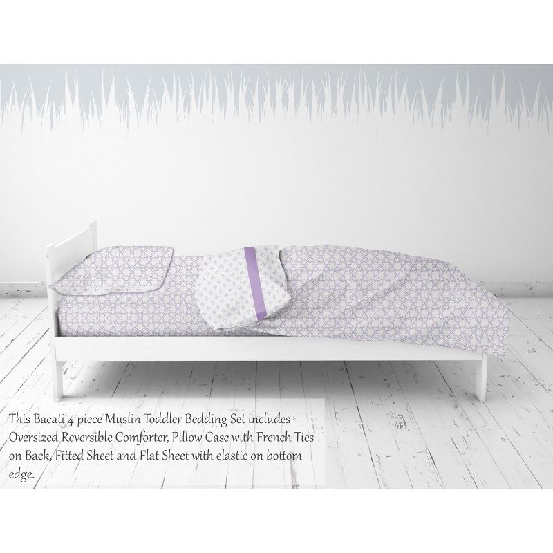 Bacati - Petals/Floral Lilac Girls Muslin 4 pc Toddler Bedding Set, 5 of 9