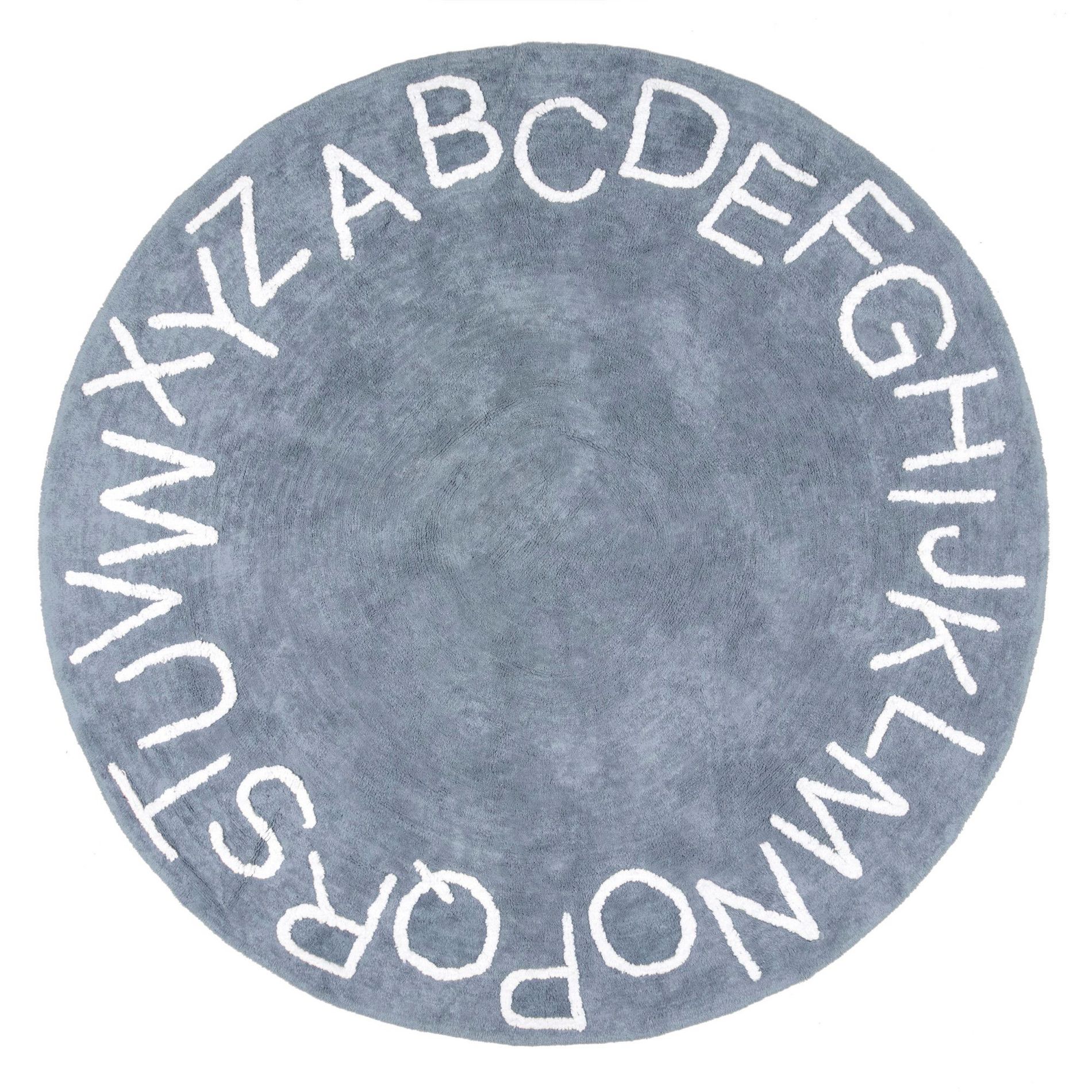 Nuloom Alphabet Pet Friendly Machine Washable Area Rug, Round 4', Blue Grey
