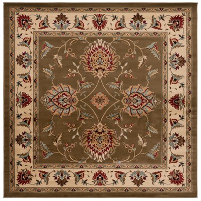 Lyndhurst Green and Ivory Synthetic Safavid Style Rug, 6'7" Square