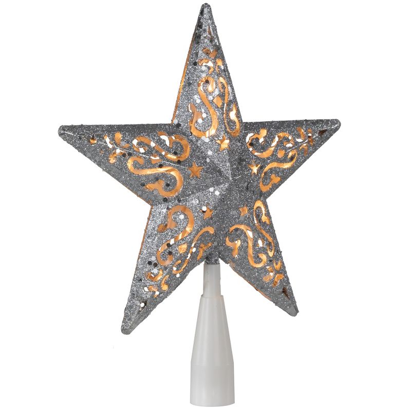 Northlight 8.5" Lighted Silver Glitter Star Cut Out Design Christmas Tree Topper - Clear Lights, White Wire, 3 of 8