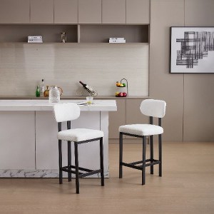 Kumasinova Counter Height Bar Stools Set of 2, Modern Upholstered Fabric Bar Stools with Black Metal Legs, Kitchen Island Chair for Dining Room/Bar - 1 of 4