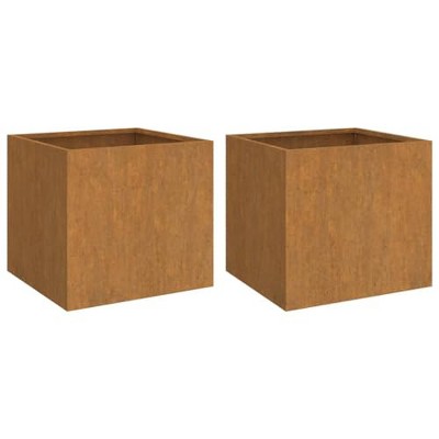 vidaXL Rectangular Planters in Corten Steel - 12.6" x 11.8" x 11.4", Brown, Sturdy and Decorative for Garden