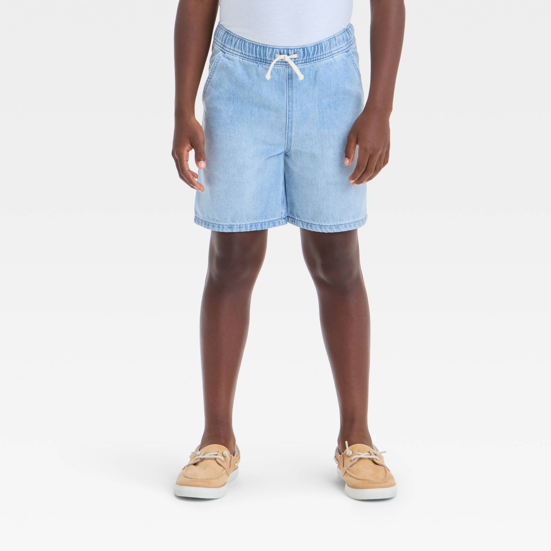 Boys' Pull-On 'Above the Knee' Denim Shorts - Cat & Jack™ Light Wash M: Relaxed Fit, Elastic Waistband, 7" Inseam