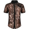 Lars Amadeus Men's Contrasting Color Short Sleeves Disco Party Sparkly Sequins Shirt - 2 of 4