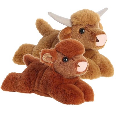 Aurora® Mini Flopsie™ Farm Duo 8" Inch Plush Set, Highland Cow & Highland Cow Calf