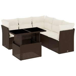 vidaXL 6 Piece Patio Sofa Set with Cushions Brown and Cream Poly Rattan - 1 of 4