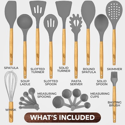 Kaluns Kitchen Utensils Set, 21 Piece Wood and Silicone, Cooking Utensils, Dishwasher Safe and Heat Resistant Kitchen Tools, Gray — фото 2