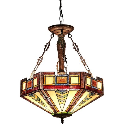 Chloe Lighting Baxter Tiffany-Style 3 Light Mission Inverted Ceiling Pendant Fixture 20" Shade