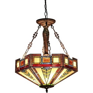 Chloe Lighting Baxter Tiffany-Style 3 Light Mission Inverted Ceiling Pendant Fixture 20" Shade - 1 of 2