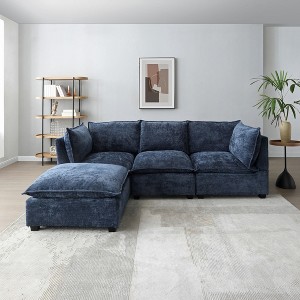 GDFStudio Leno 105'' Modern 5-Seater L-Shaped Linen Upholstered Sectional Sofa with 1 Ottoman - 1 of 4