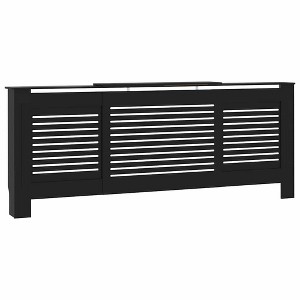 vidaXL Radiator Cover with Top Shelf, Hide Cluttered Pipes, MDF, 55.5-80.7''x7.5''x32.1'', Black - 1 of 4